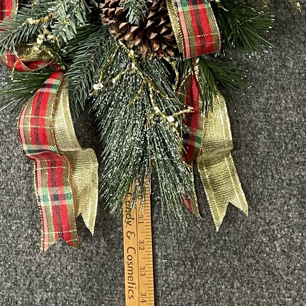 **Red Poinsettia Christmas Teardrop Swag Wreath Front door